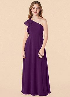 Azazie Arabella Junior Grape A-Line Ruched Chiffon Dress image4