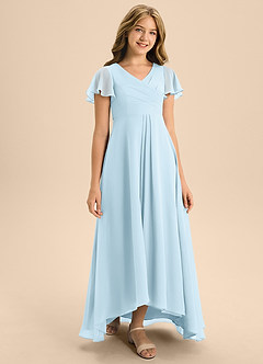 Azazie Induh Junior Vestido de Azul Cielo de Gasa de Corte en A con Plisado image3