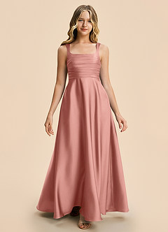 Azazie Azaria Junior A-Linie Plissee Stretch-Satin Kleid Rosettenrosa image5