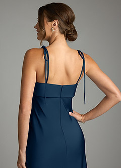 Azazie Ellia Bridesmaid Dresses Dark Navy Sheath Bow Stretch Satin Dress image6