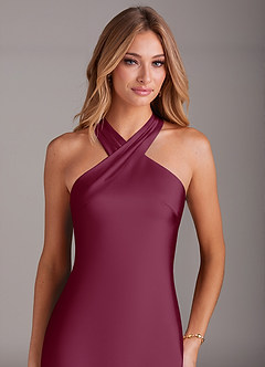 Azazie Doretta Brautjungfernkleider Meerjungfrau-Linie Plissee Stretch-Satin Kleid Maulbeerrot image5