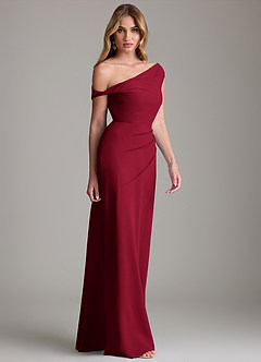 Azazie Emerson Robes de demoiselle d'honneur Robe Fourreau en Mousseline de soie Épaule décolletée Bourgogne image5