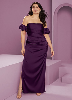 Barbie ♥ Azazie Robes de demoiselle d'honneur Robe Fourreau Convertible en Satin extensible Épaule décolletée Grain De Raisin image10