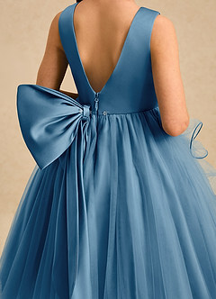 Azazie Savannah Flower Girl Dresses Steel Blue Ball-Gown Lace Tulle Dress image5
