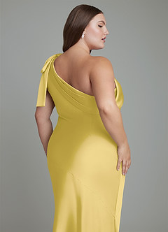 Azazie Yuanna Bridesmaid Dresses Canary Mermaid One Shoulder Stretch Satin Dress image14