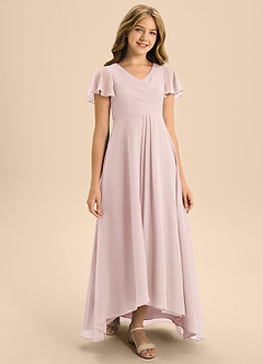 Azazie Induh Junior Blushing Pink A-Line Pleated Chiffon Dress image3