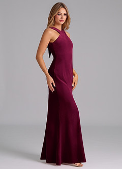 Azazie Doretta Vestidos de damas de honor Vestido de Cabernet de terciopelo de Corte Sirena con Plisado image5