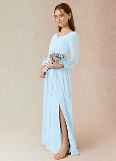 Azazie Angelica Junior Abito A-Line in Chiffon Plissettato Azzurro image3