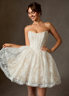 Azazie Clover Probar vestidos en casa Vestido de Blanco Diamante Champán de Encaje de Corte Princesa con Sin tirantes image5