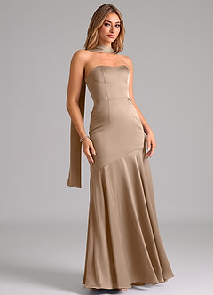 Azazie Shiloh Brautjungfernkleider Wandelbar Meerjungfrau-Linie Schulterfrei Stretch-Satin Kleid Taupe image3