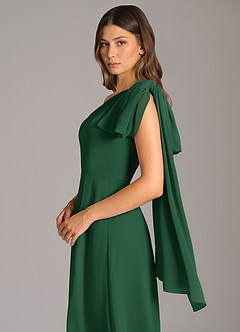 Azazie Tella Kleider zum Anprobieren zu Hause A-Linie One-Shoulder Chiffon Kleid Dunkelgrün image8