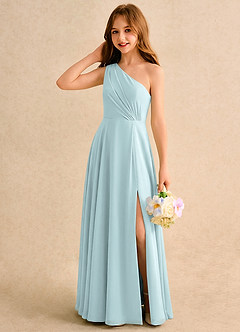 Azazie Puddles Girls Formal Flower Girl Dresses Mist A-Line One Shoulder Chiffon Dress image3