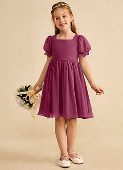 Azazie Jolie Flower Girl Dresses Mulberry A-Line with Sleeves Chiffon Dress image4