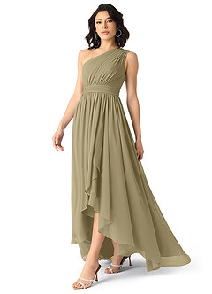 Azazie Mathilda Bridesmaid Dresses Moss Green A-Line One Shoulder Chiffon Dress image6