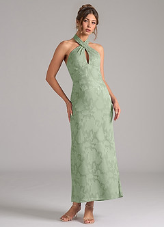Azazie Marlissa Bridesmaid Dresses Dusty Sage Sheath Pleated Floral Burnout Dress image5