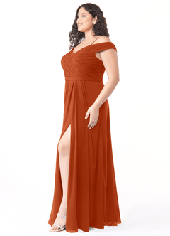 Azazie Audrianna Brautjungfernkleider Wandelbar A-Linie Schulterfrei gerafft Chiffon Kleid Gebranntes Orange image8