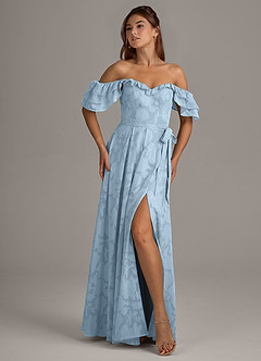 Azazie Aricella Bridesmaid Dresses Sky Blue A-Line Corset Floral Burnout Dress image7
