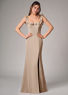 Azazie Callie Bridesmaid Dresses Taupe Mermaid Side Slit Chiffon Convertible Dress image1