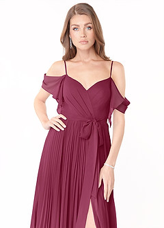 Azazie Lyney Bridesmaid Dresses Mulberry A-Line Off the Shoulder Chiffon Dress image6