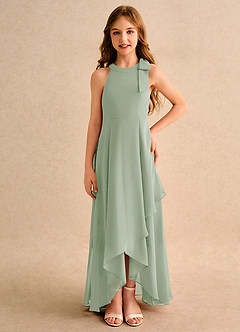 Azazie Boop Junior Formal vestidos de niña de las flores Vestido de Salvia Polvorienta de Gasa de Corte En A con Lazo image3