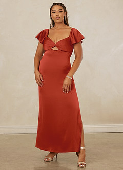 Christian Siriano Bridal for Azazie 1005 Bridesmaid Dresses Rust Sheath Sweetheart Neckline Stretch Satin Dress image9