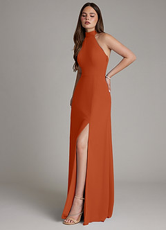Azazie Myra Bridesmaid Dresses Burnt Orange A-Line High Neck Chiffon Dress image6