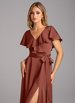 Azazie Lainey Bridesmaid Dresses Auburn A-Line with Pockets Stretch Satin Dress image6