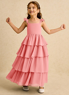 Azazie Boba vestidos de niña de las flores Vestido de Coral de Gasa de Corte En A con Escote Cuadrado image3