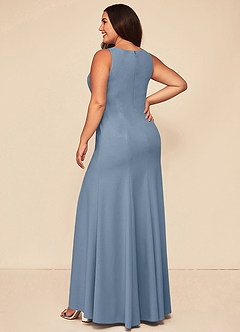 Azazie Rogue Bridesmaid Dresses Dusty Blue Mermaid Scoop Side Slit Stretch Crepe Dress image8