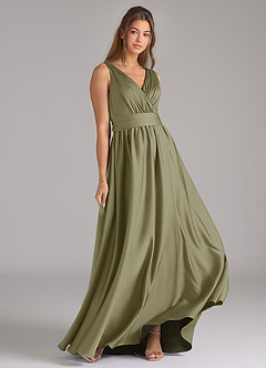 Azazie Kora Bridesmaid Dresses Pistachio A-Line Pleated Stretch Satin Dress image4