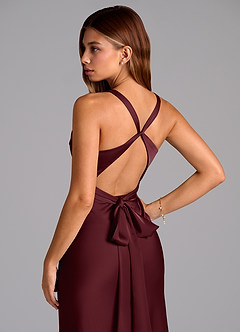 Azazie Hati Bridesmaid Dresses Cabernet Mermaid Stretch Satin Dress image2