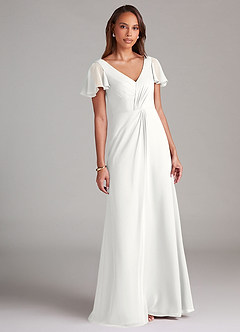 Azazie Soren Bridesmaid Dresses White A-Line Ruched Chiffon Dress image1