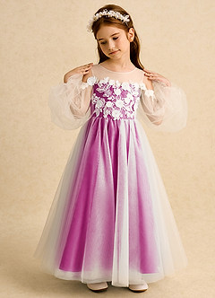 Azazie Zimi vestidos de niña de las flores Vestido de Fucsia de Tul de Princesa con Escote de Corazón image3