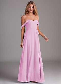 Azazie Aaron Final Sale Candy Pink A-Line Off the Shoulder Chiffon Convertible Dress image6