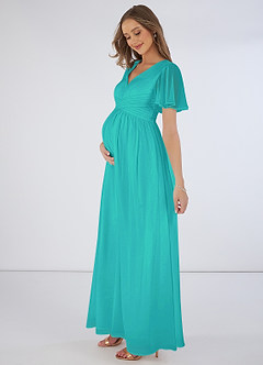 Azazie Verna Maternity Bridesmaid Dresses A-Line V-Neck Ruched Chiffon Floor-Length Dress image7