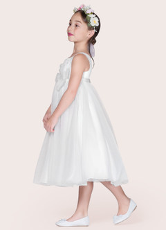 Azazie Lupine Flower Girl Dresses Ball-Gown Sequins Matte Satin Tea-Length Dress image3