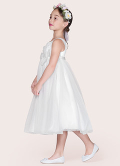 Azazie Lupine Flower Girl Dresses Diamond White Ball-Gown Sequins Matte Satin Dress image3