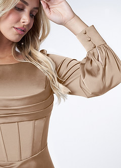 Azazie Raye Bridesmaid Dresses Taupe Mermaid Long Sleeve Stretch Satin Dress image6