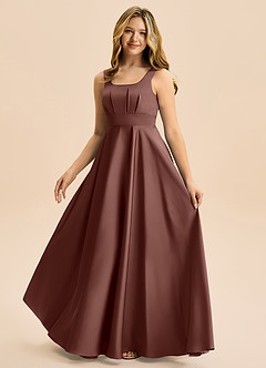 Azazie Gabby Junior Jurk van Stretch Satijn met A-Lijn Geplooid Espresso image5