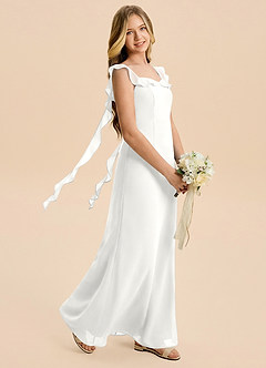 Azazie Cindy Junior White A-Line Ruched Chiffon Dress image1