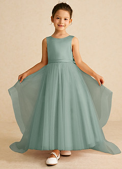 Azazie Pumpkin Flower Girl Dresses Silver Sage A-Line Convertible Tulle Dress image2