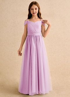 Azazie Yuna Girls Formal vestidos de niña de las flores Vestido de Rosa Caramelo de Tul de Corte en A con Vestidos sin tirantes image6