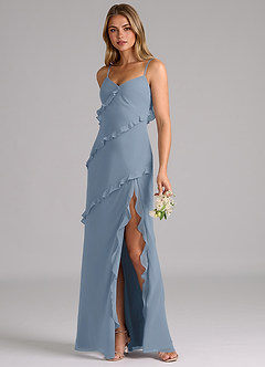 Azazie Nancie Bridesmaid Dresses Dusty Blue Mermaid Ruched Chiffon Dress image3