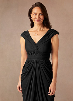 Azazie Lisolette Mother of the Bride Dresses Black Sheath Pleated Mesh Dress image10