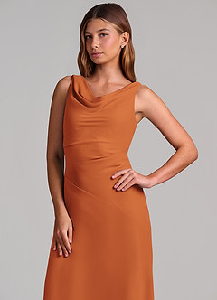 Azazie Nerine Brudtärnklänningar Klä av A-Linje i Chiffong Plisserad Kanel image6