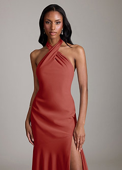 Azazie Lorena Bridesmaid Dresses Terracotta Mermaid Pleated Chiffon Dress image5