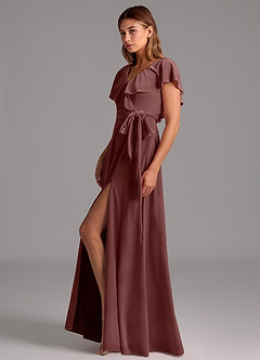 Azazie Lainey Brautjungfernkleider A-Linie Gestreift Samt Kleid Espresso image5