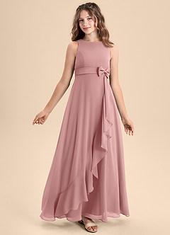 Azazie Lilenne Junior Robe Trapèze en Mousseline de soie Arc Rose Poussiéreuse image1