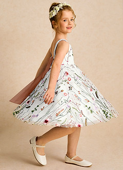 Azazie Peppa Blumenmädchenkleider A-Linie Herzausschnitt Tüll Kleid Elfenbein Bronzer image4