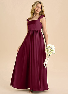 Azazie Hattie Junior Mulberry A-Line Pleated Stretch Satin Dress image6